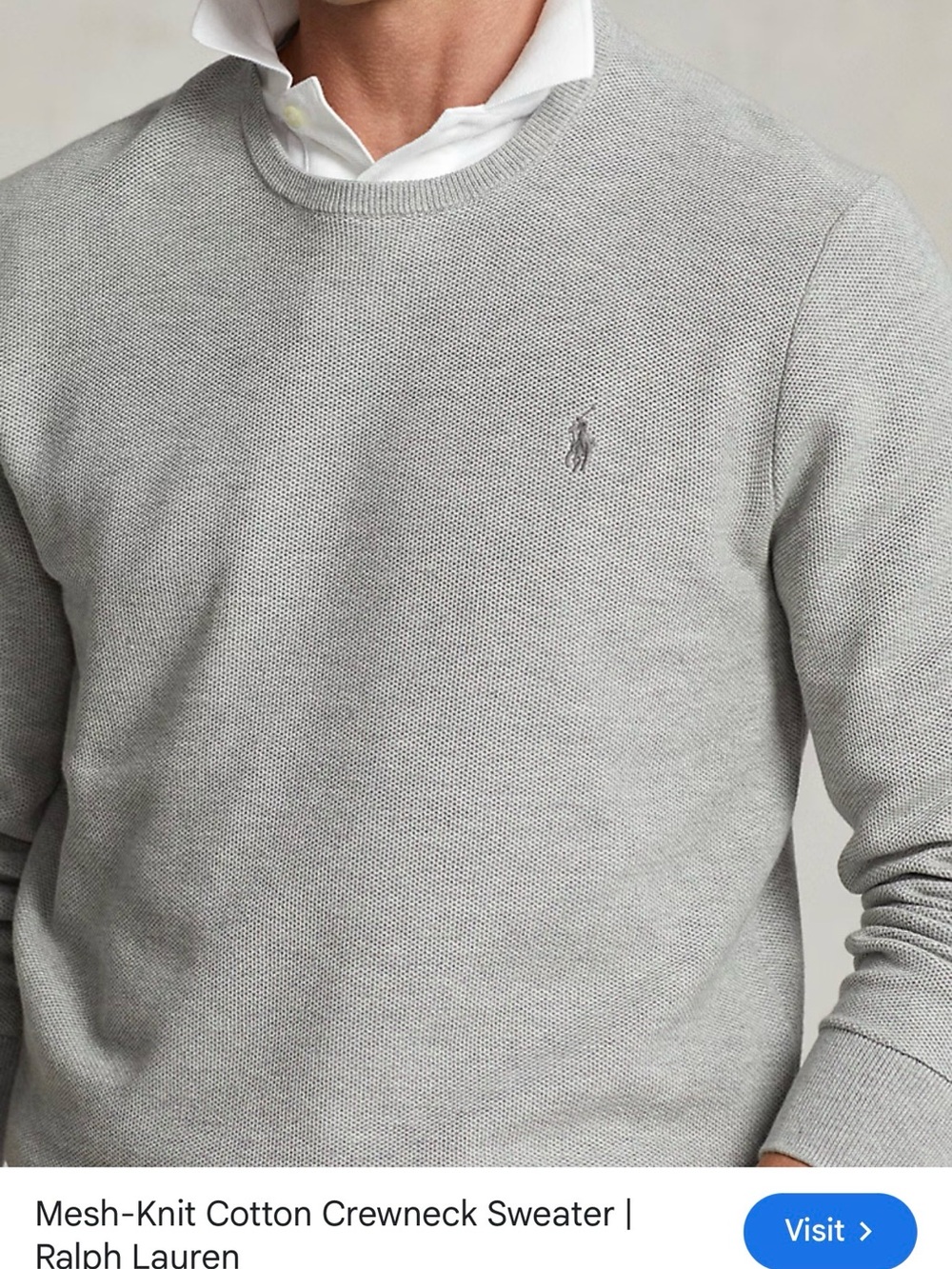 Ralph Lauren Men's Mesh-Knit Cotton Crewneck Sweater - Light Gray-pima cotton